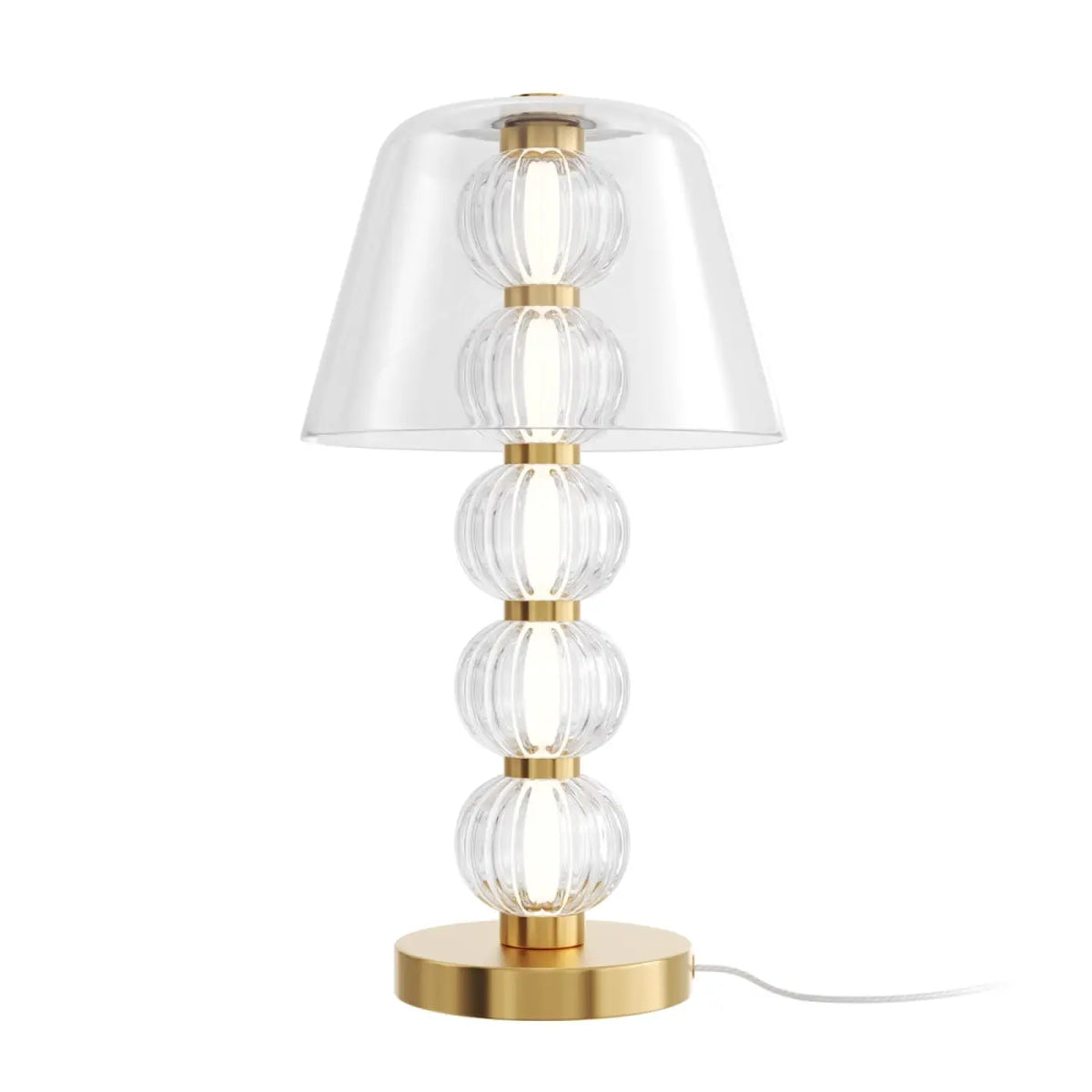 Lampe de chevet bijou, perles de verre sur métal doré, LED 10 W