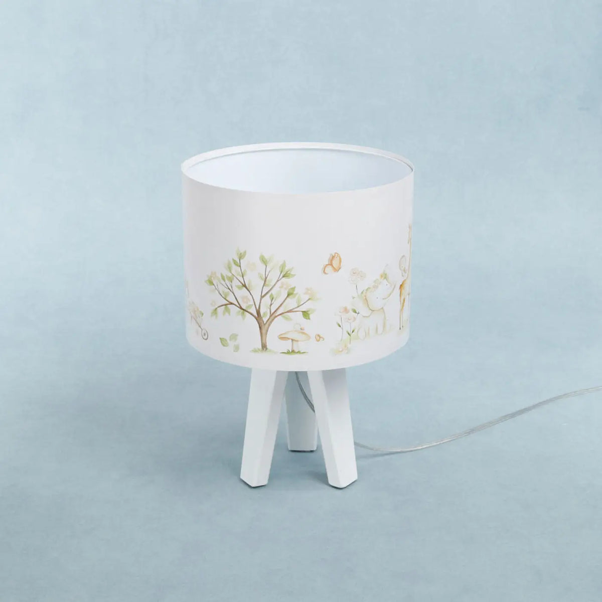 Lampe de chevet enfant au pied en bois, animaux de la savane