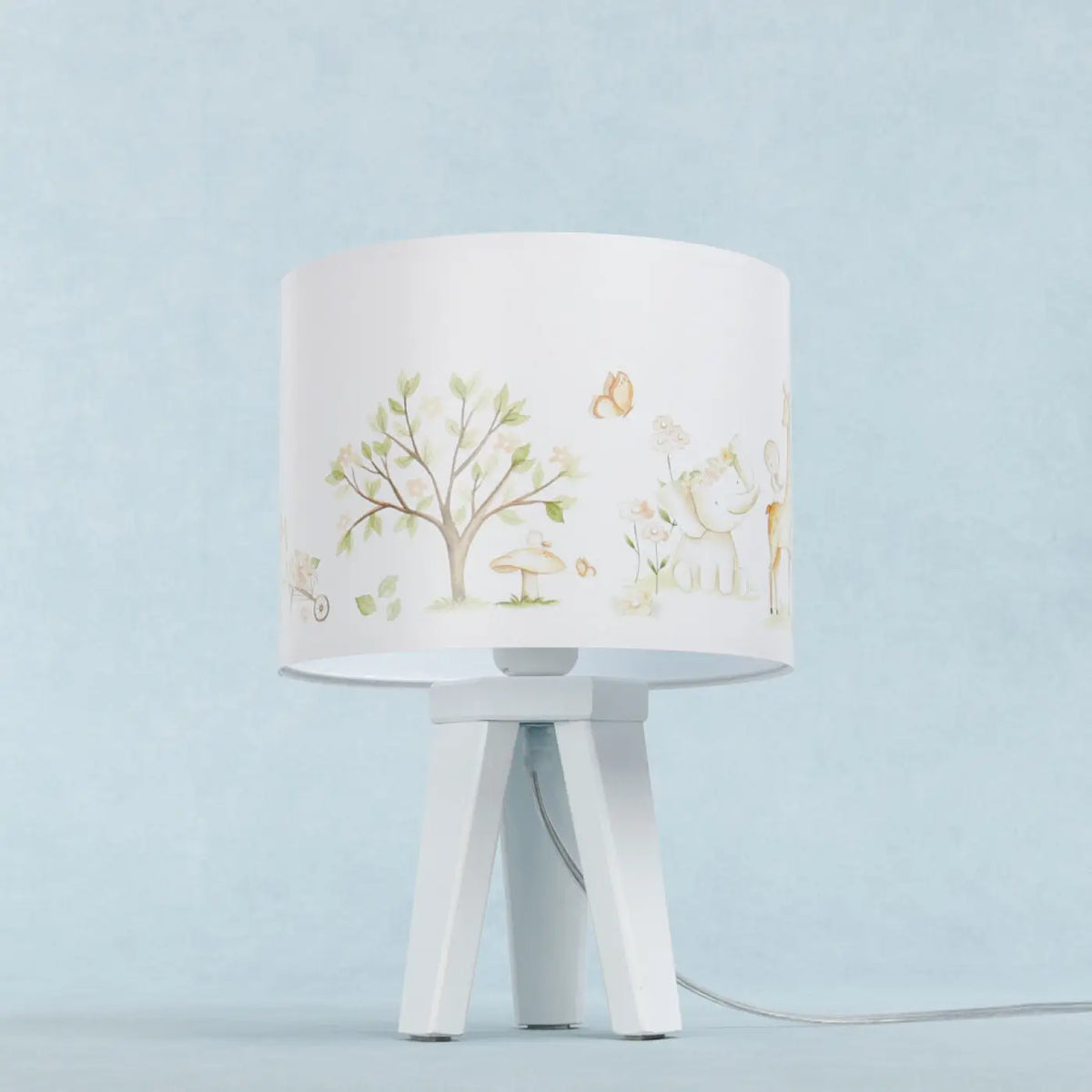 Lampe de chevet enfant au pied en bois, animaux de la savane