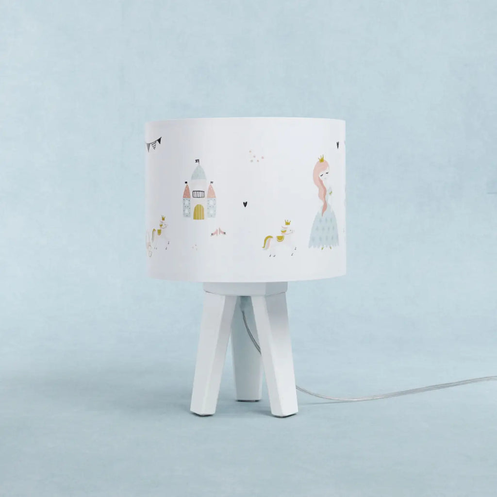 Lampe de chevet enfant princesse et licorne, pied en bois