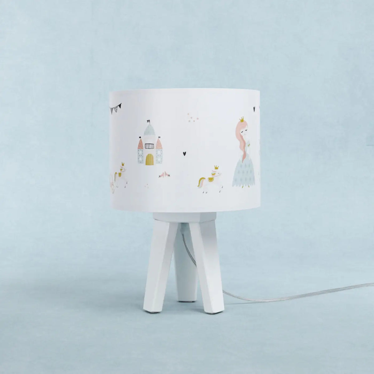 Lampe de chevet enfant princesse et licorne, pied en bois
