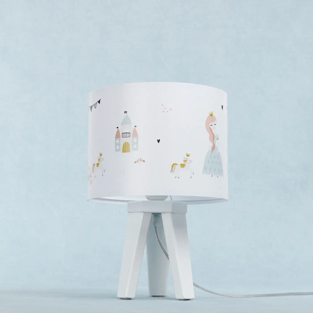 Lampe de chevet enfant princesse et licorne, pied en bois
