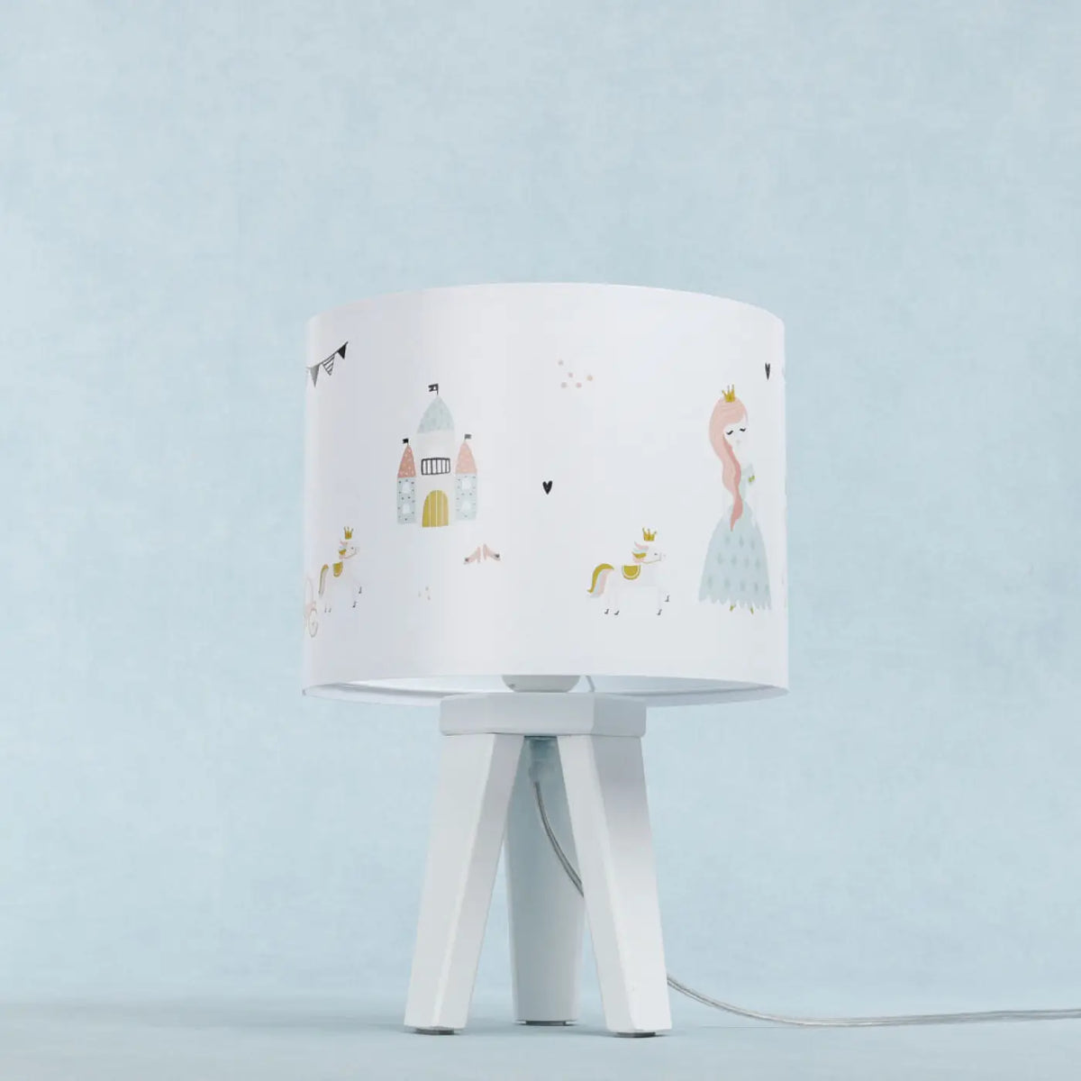 Lampe de chevet enfant princesse et licorne, pied en bois
