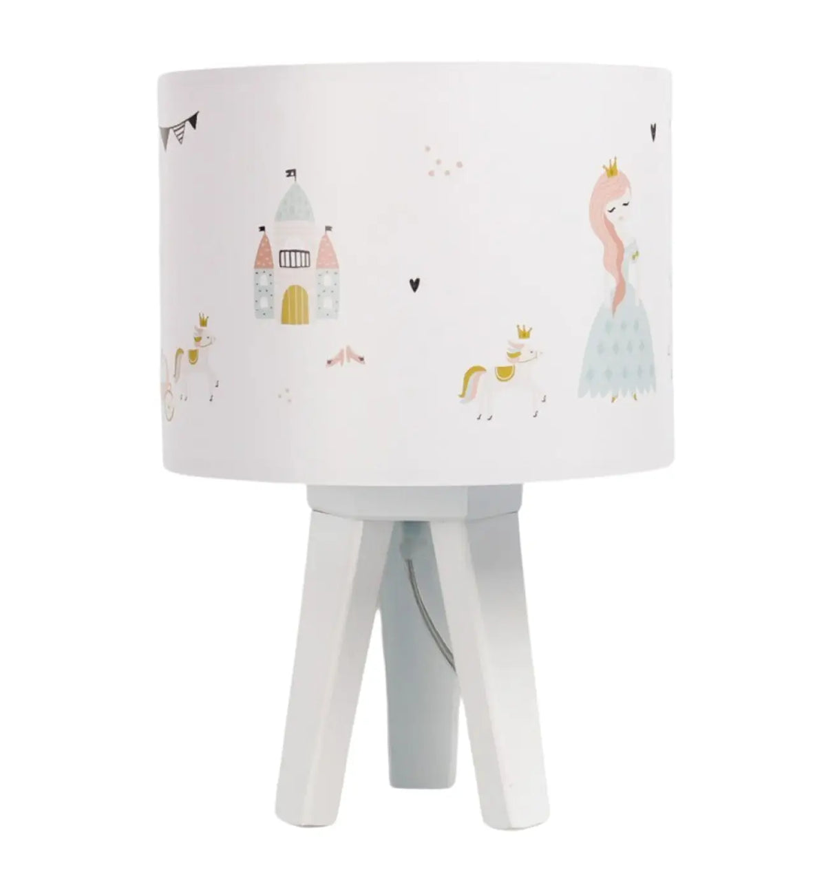 Lampe de chevet enfant princesse et licorne, pied en bois