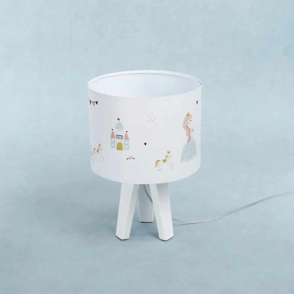 Lampe de chevet enfant princesse et licorne, pied en bois