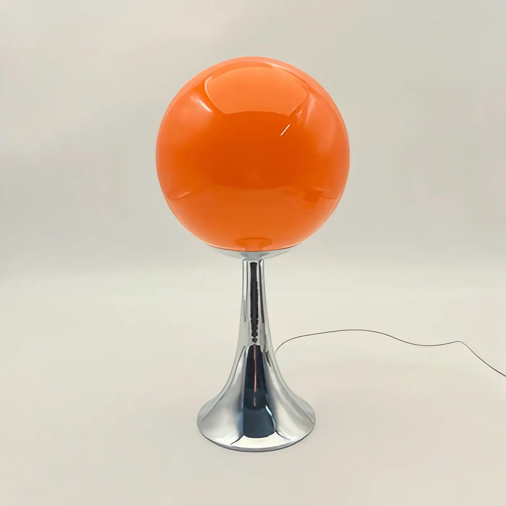 Lampe de chevet globe en verre sur pied chromé, quatre coloris, orange