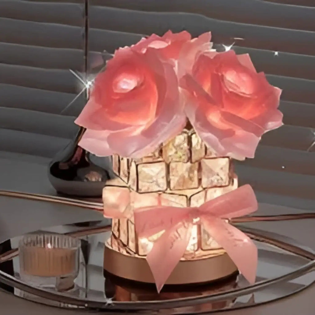 Lampe de chevet bouquet de roses, bleu ou rose