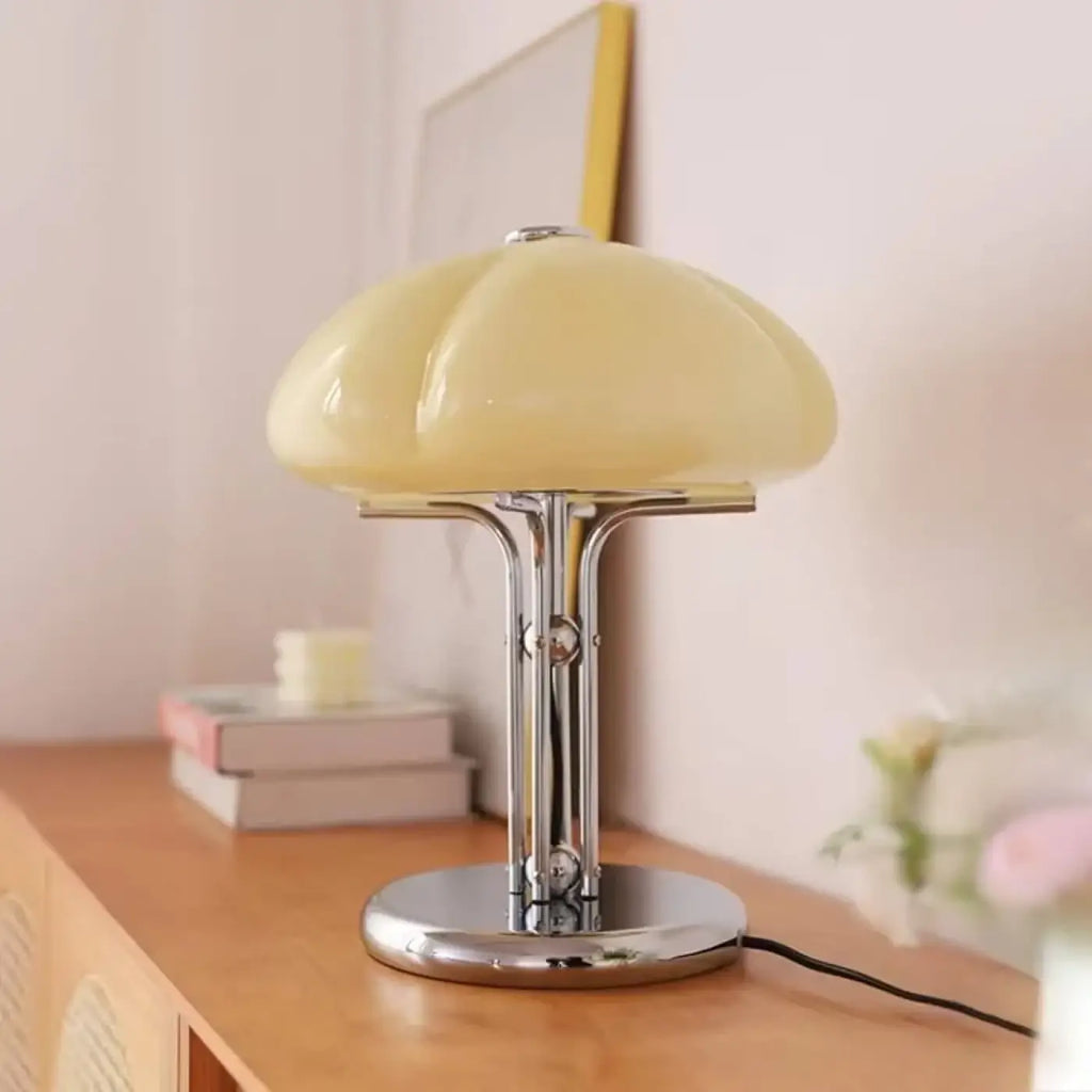 Lampe de chevet champignon en verre, blanc ou orange, blanc