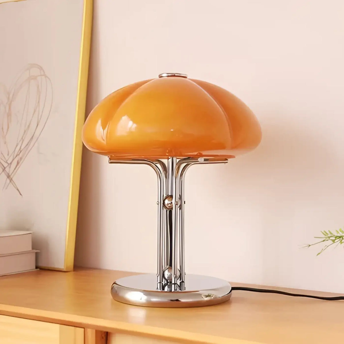 Lampe de chevet champignon en verre, blanc ou orange, orange