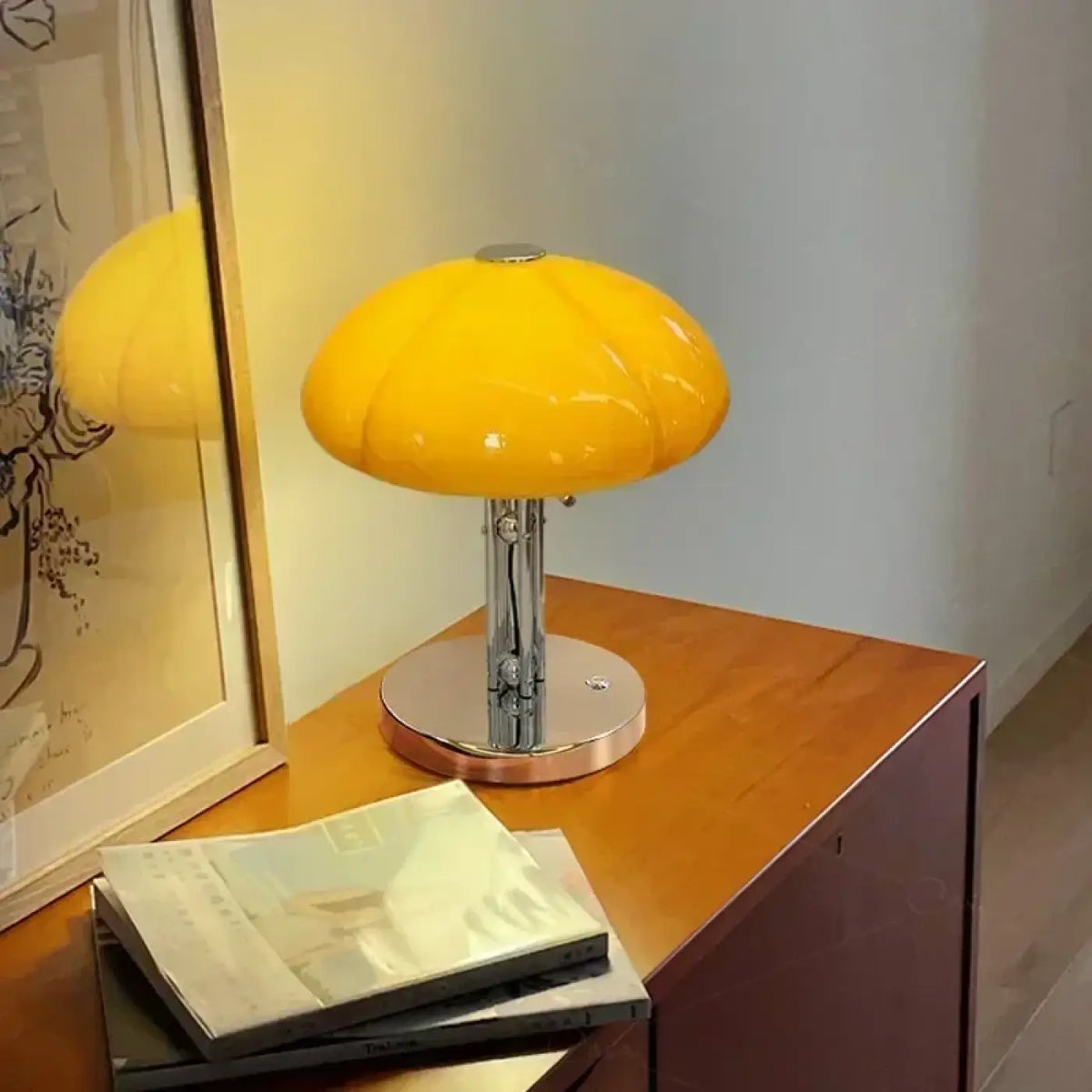 Lampe de chevet champignon en verre, blanc ou orange