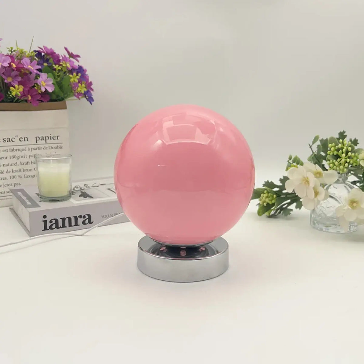 Lampe de chevet ballon en verre, cinq coloris au choix, rose