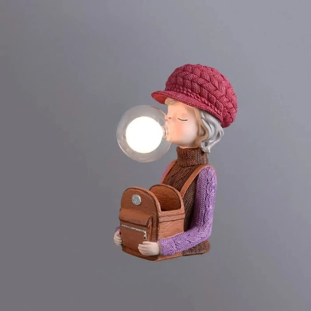 Lampe de chevet personnage au bonnet lapin et globe en verre, rouge
