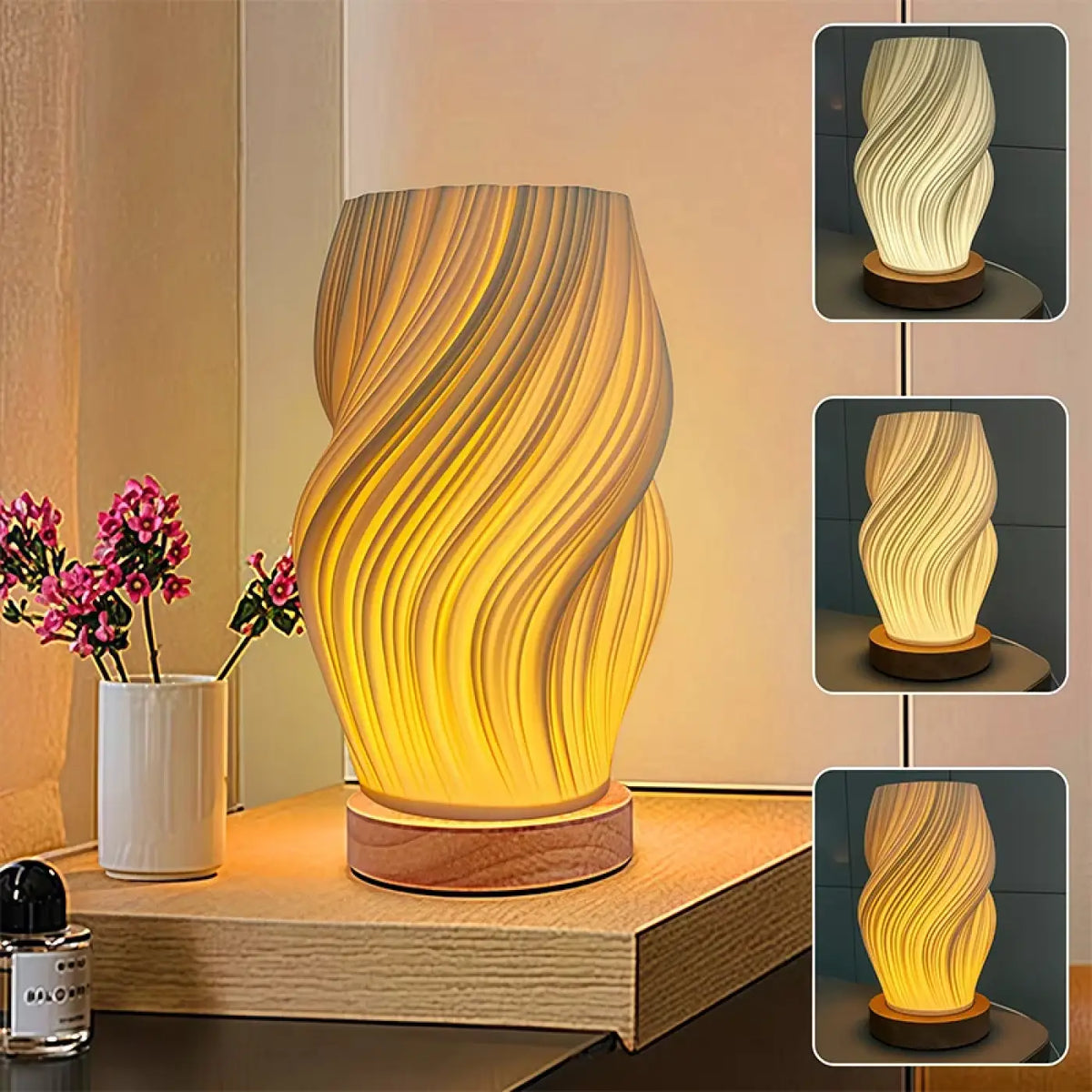 Lampe de chevet élégante, ambre doré, gris anthracite ou blanc