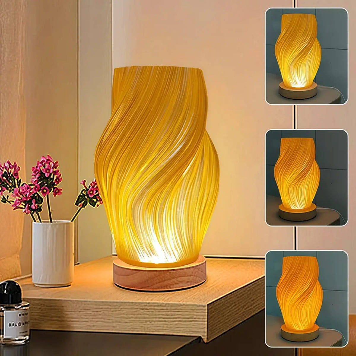 Lampe de chevet élégante, ambre doré, gris anthracite ou blanc