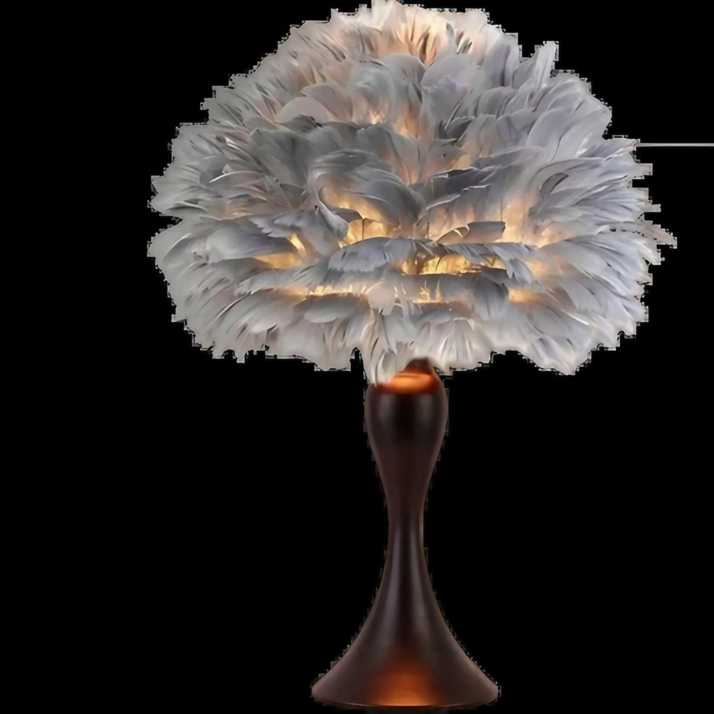 Lampe de chevet à abat-jour en plumes, gris ou blanc, deux modèles, gris