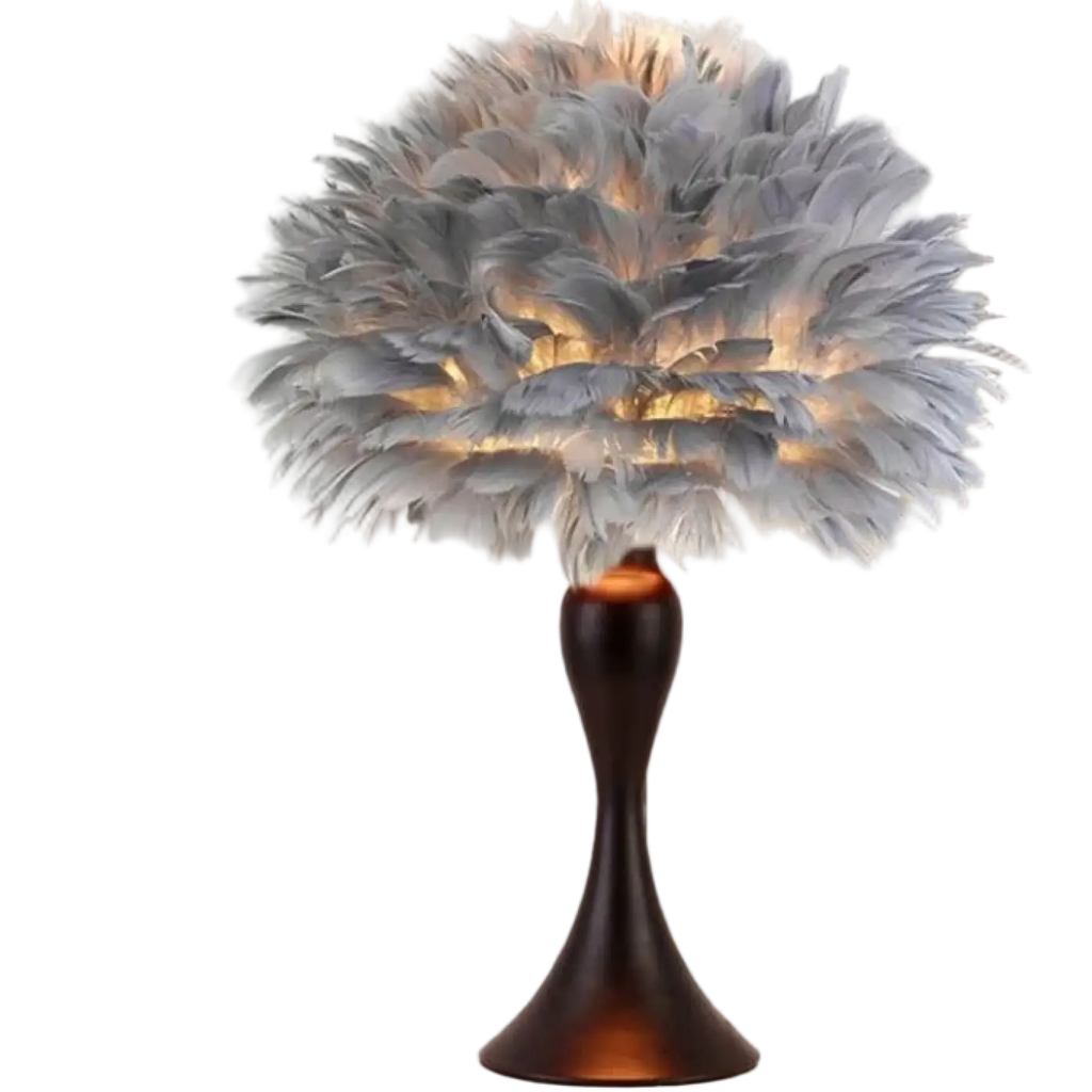Lampe de chevet à abat-jour en plumes, gris ou blanc, deux modèles, gris
