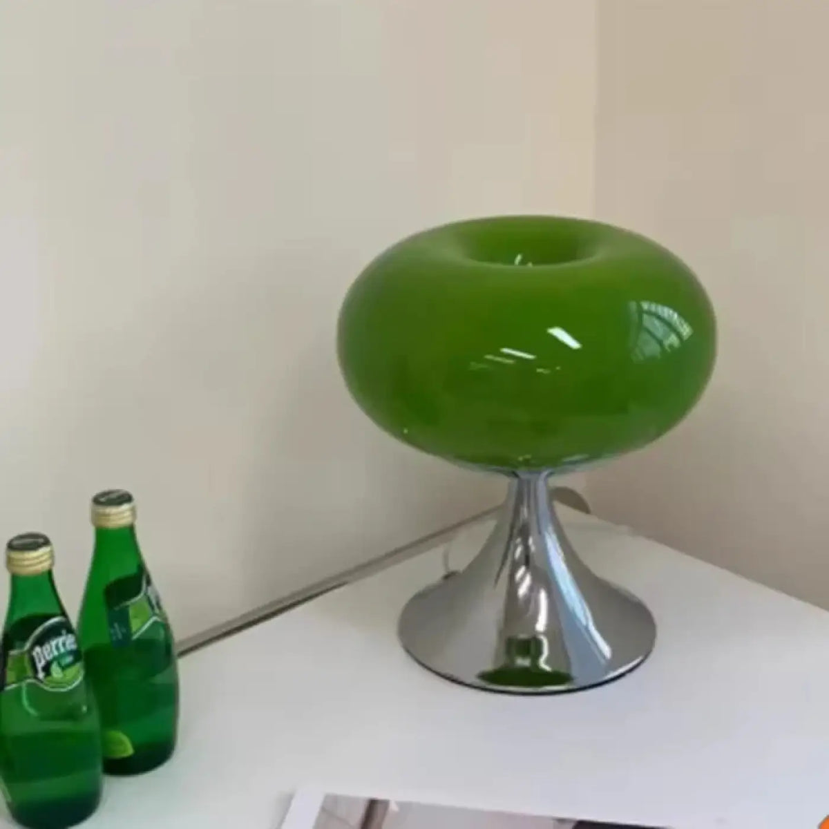 Lampe de chevet rétro en verre, silhouette circulaire