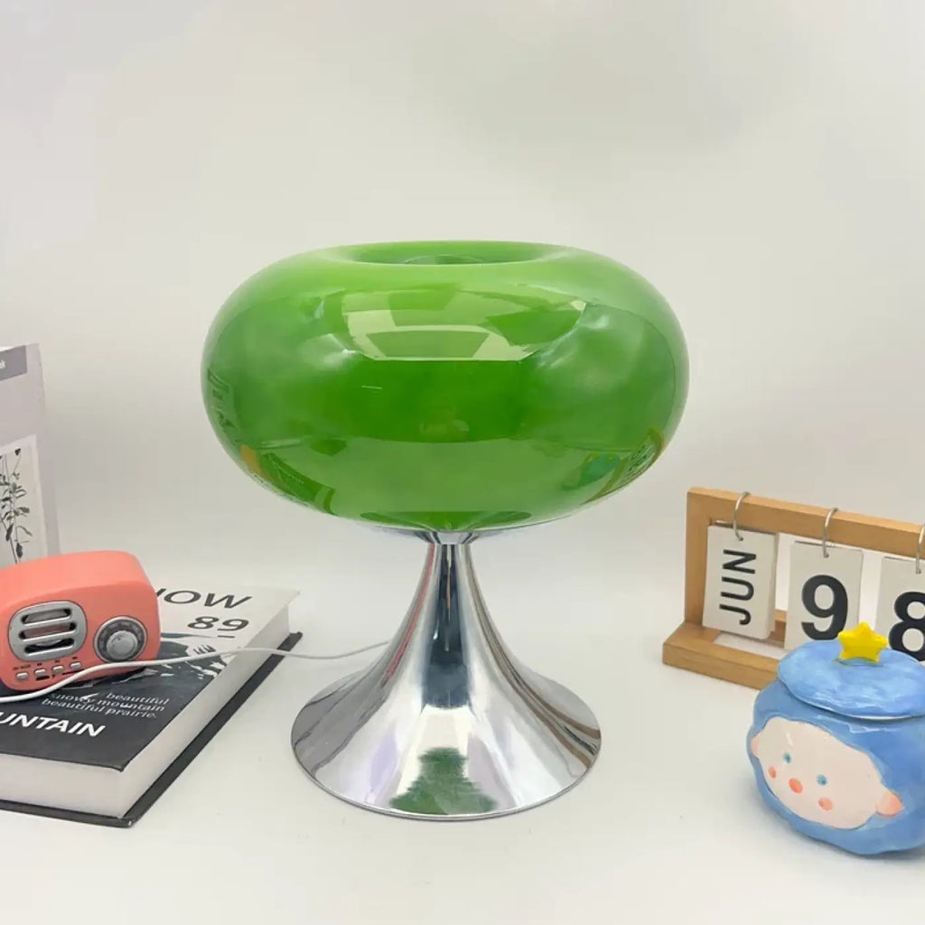 Lampe de chevet rétro en verre, silhouette circulaire