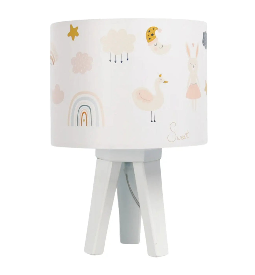 Lampe de chevet enfant à motifs animaliers, pied en bois