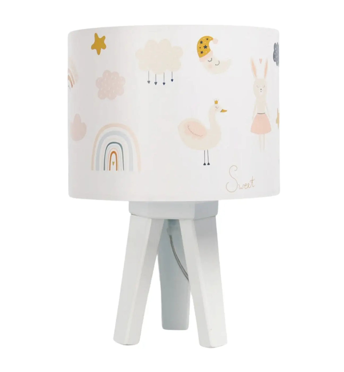 Lampe de chevet enfant à motifs animaliers, pied en bois
