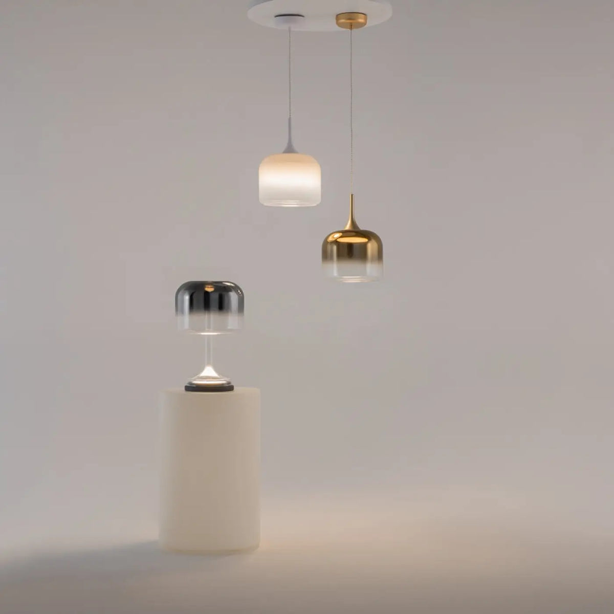 Lampe de chevet LED globe en verre sur socle, gris, blanc ou doré