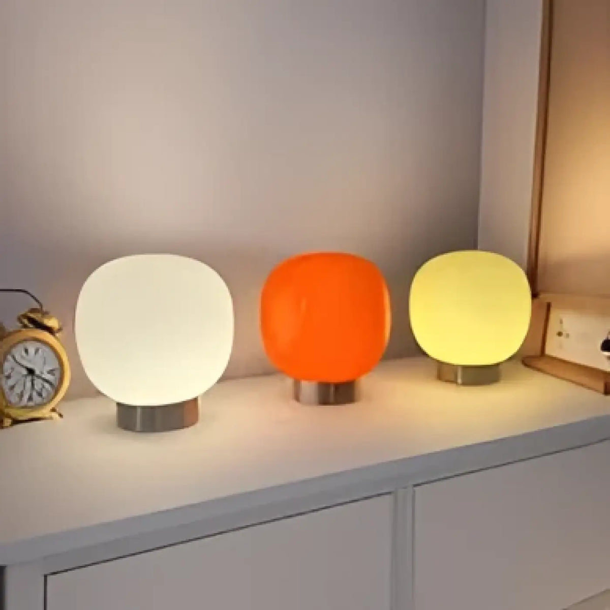 Lampe de chevet en verre coloré, blanc, jaune ou orange