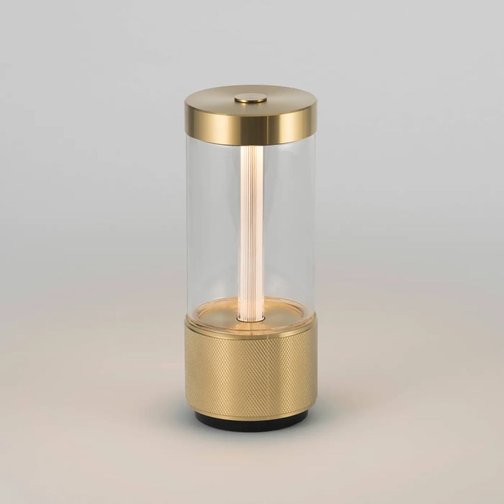 Lampe portable rechargeable LED en acier et verre trempé, IP65, doré