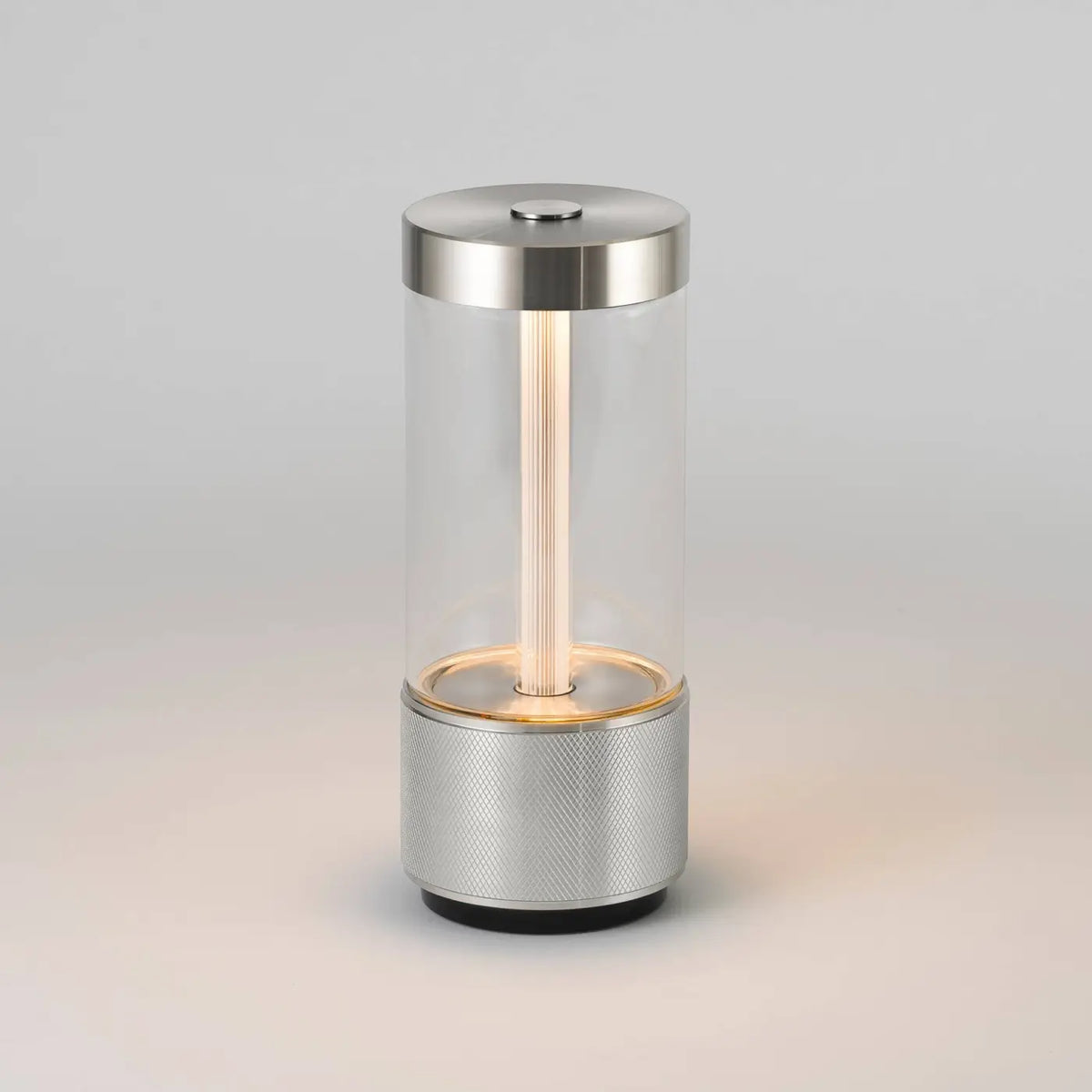 Lampe portable rechargeable LED en acier et verre trempé, IP65, argenté