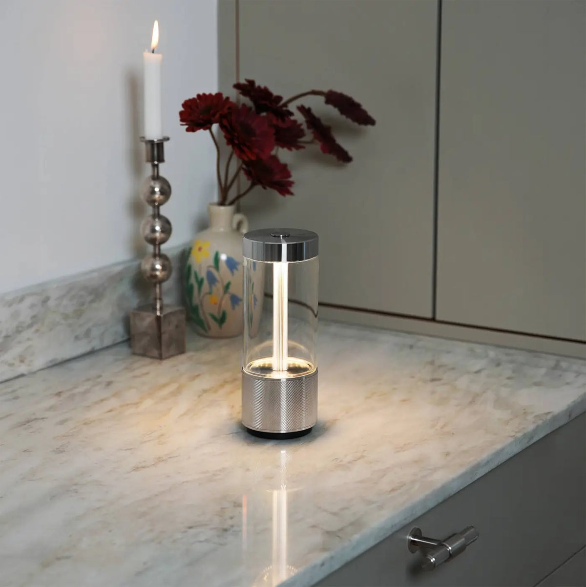 Lampe portable rechargeable LED en acier et verre trempé, IP65