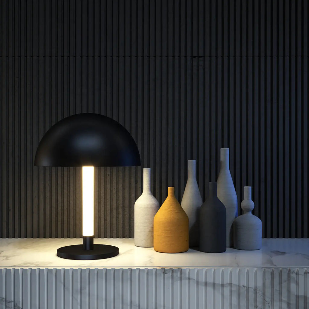 Lampe de chevet LED à tube lumineux courbé et disque noir, 45 cm