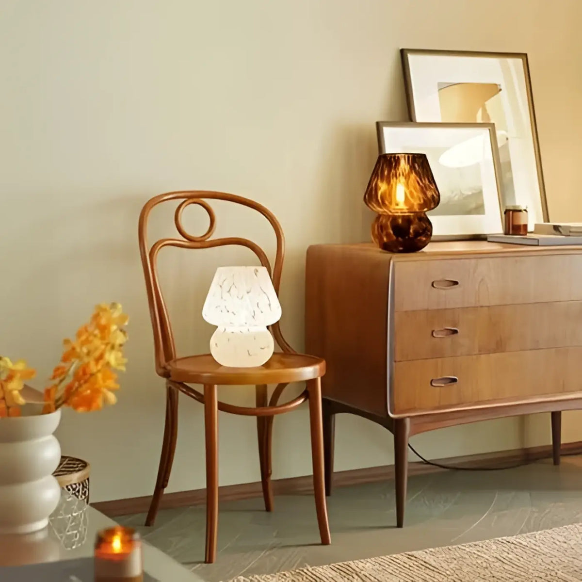 Lampe de chevet champignon vintage, silhouette arrondie