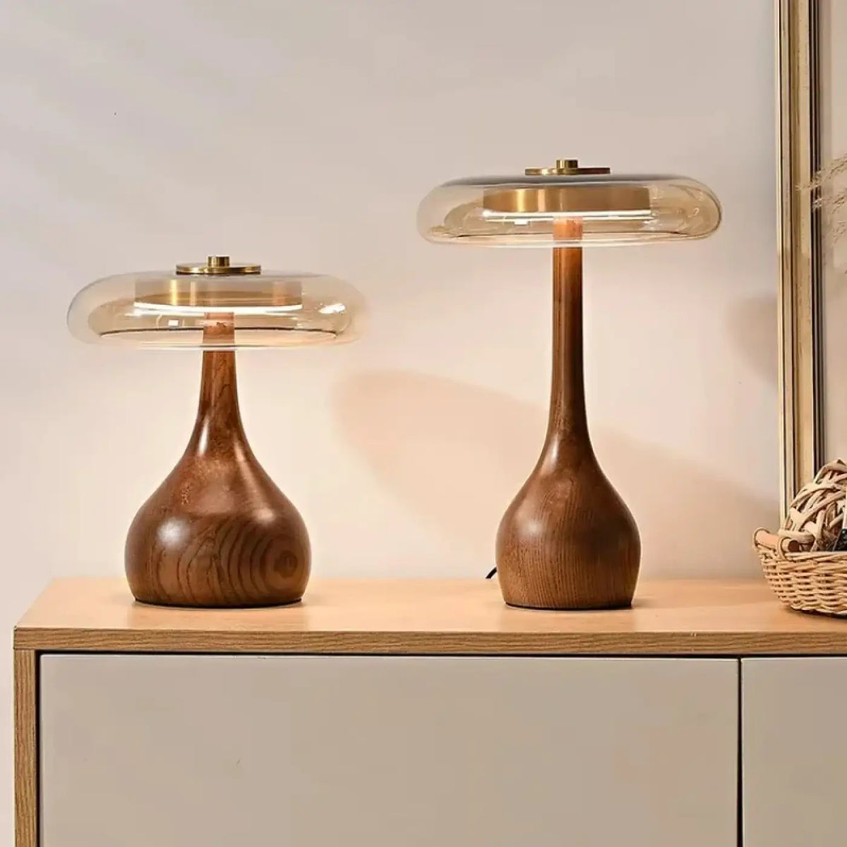 Lampe de chevet rétro en bois, tailles S et M