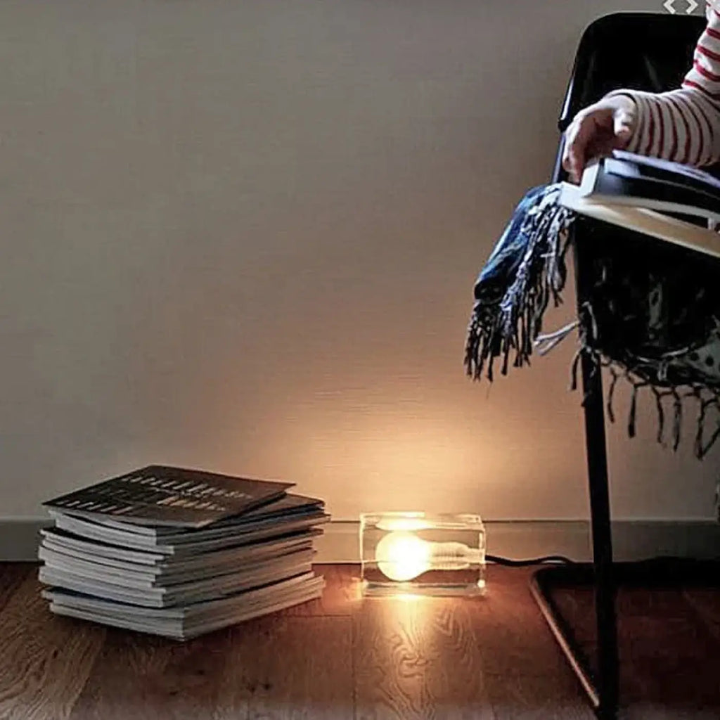Lampe de chevet scandinave à cube de verre transparent