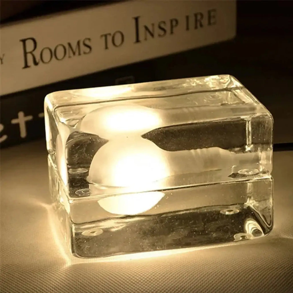 Lampe de chevet scandinave à cube de verre transparent