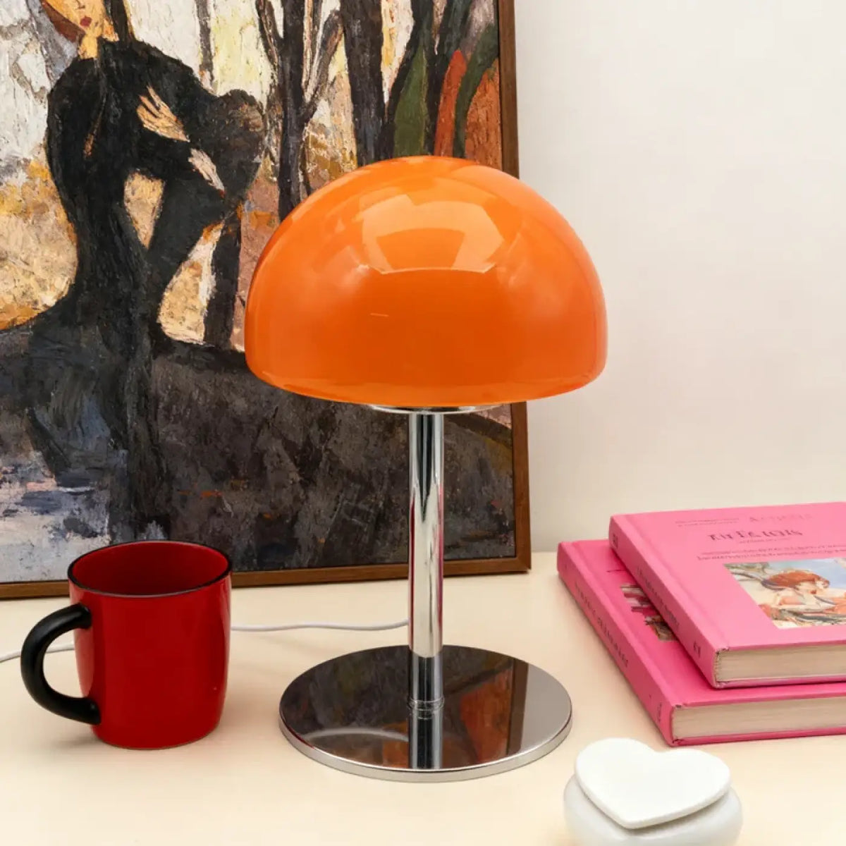 Lampe de table nordique à dôme transparent, quatre coloris, orange