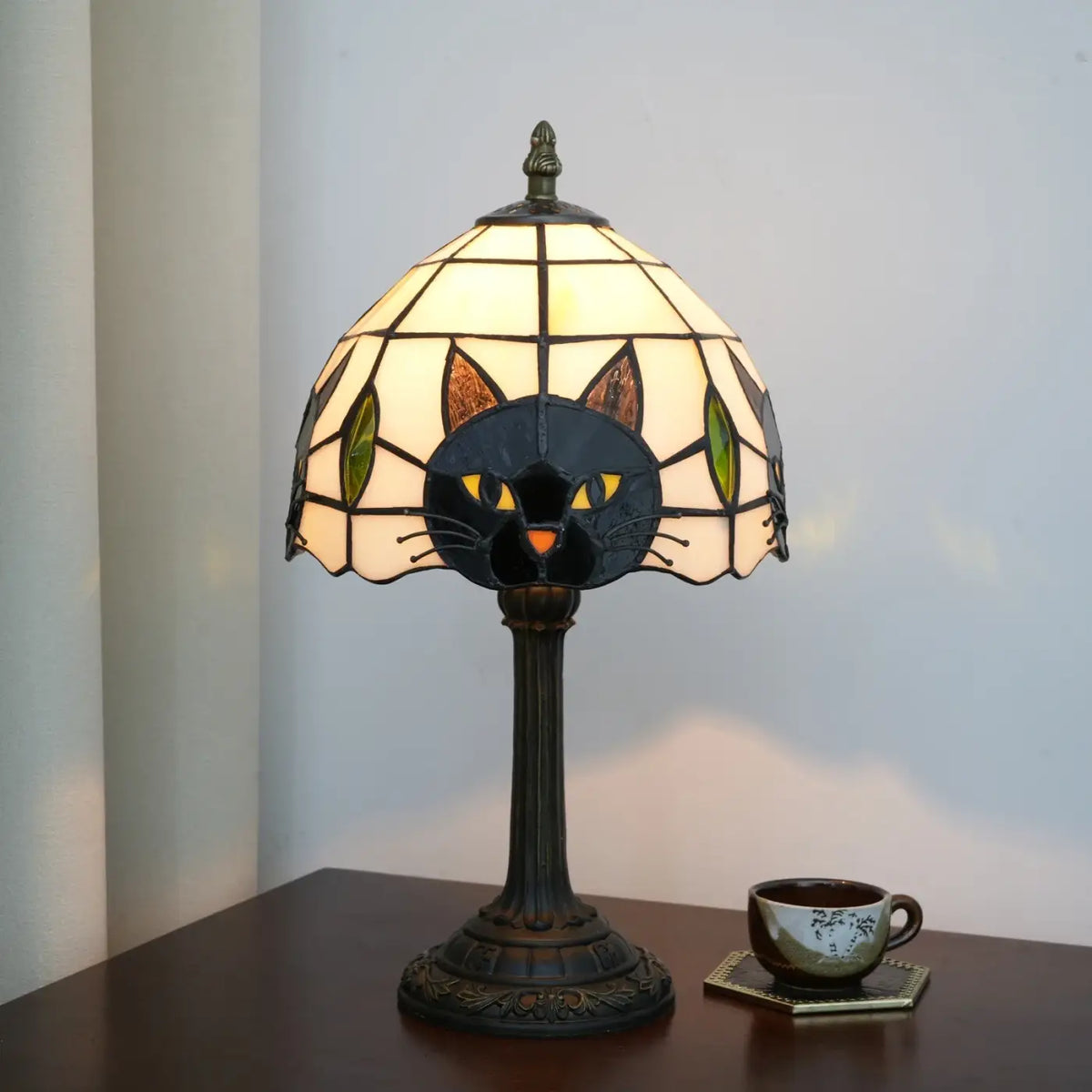 Lampe de chevet en verre coloré à motif de chat, trois coloris, beige