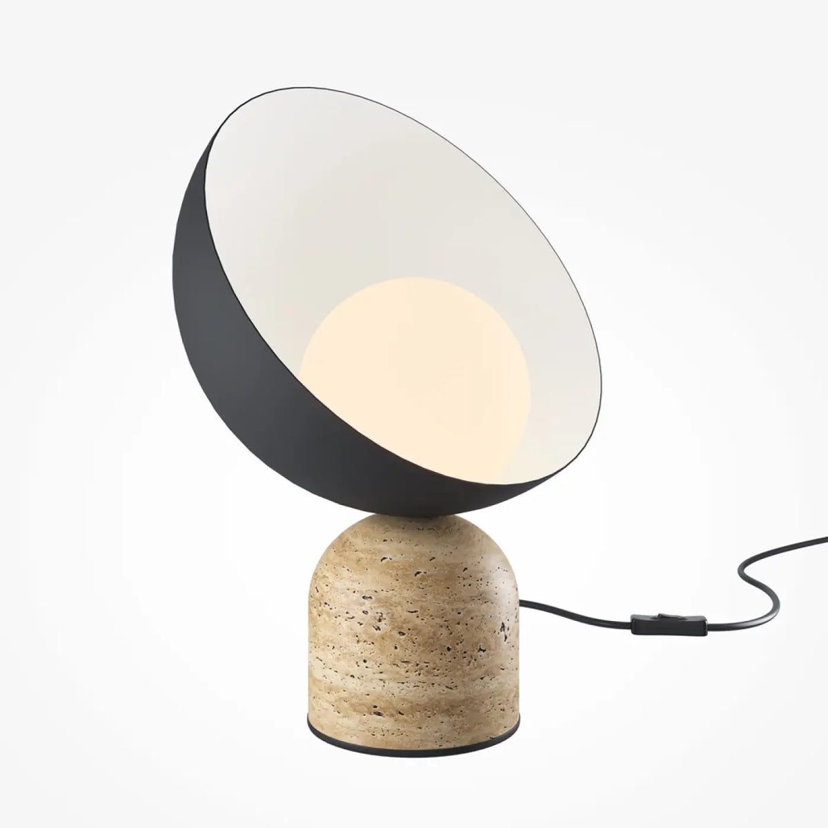 Lampe de chevet pierre et acier noir, 33 cm de haut