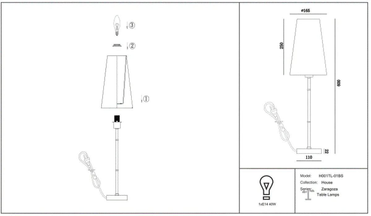 Lampe de chevet à pied doré et abat-jour en tissu clair, 60 cm