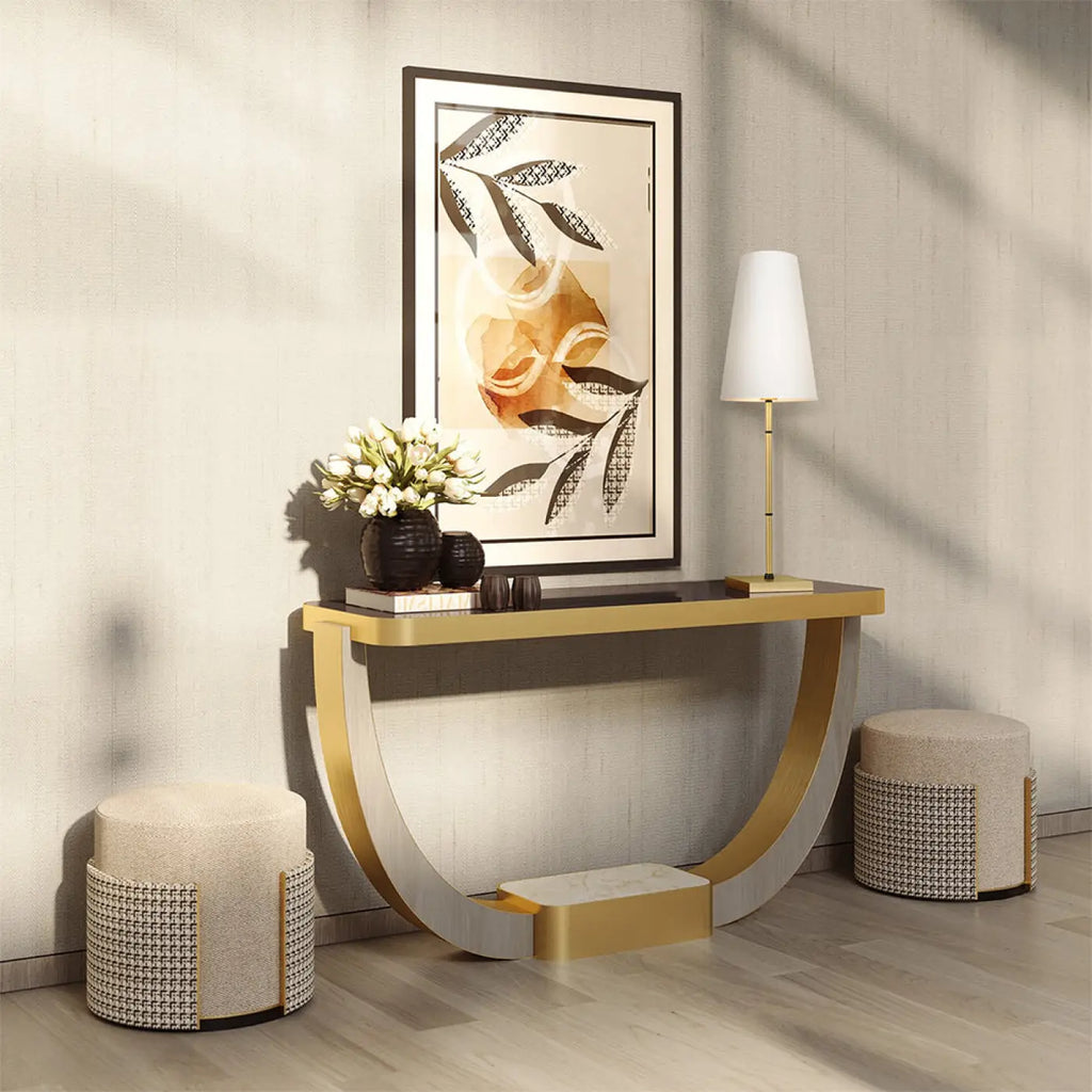Lampe de chevet à pied doré et abat-jour en tissu clair, 60 cm