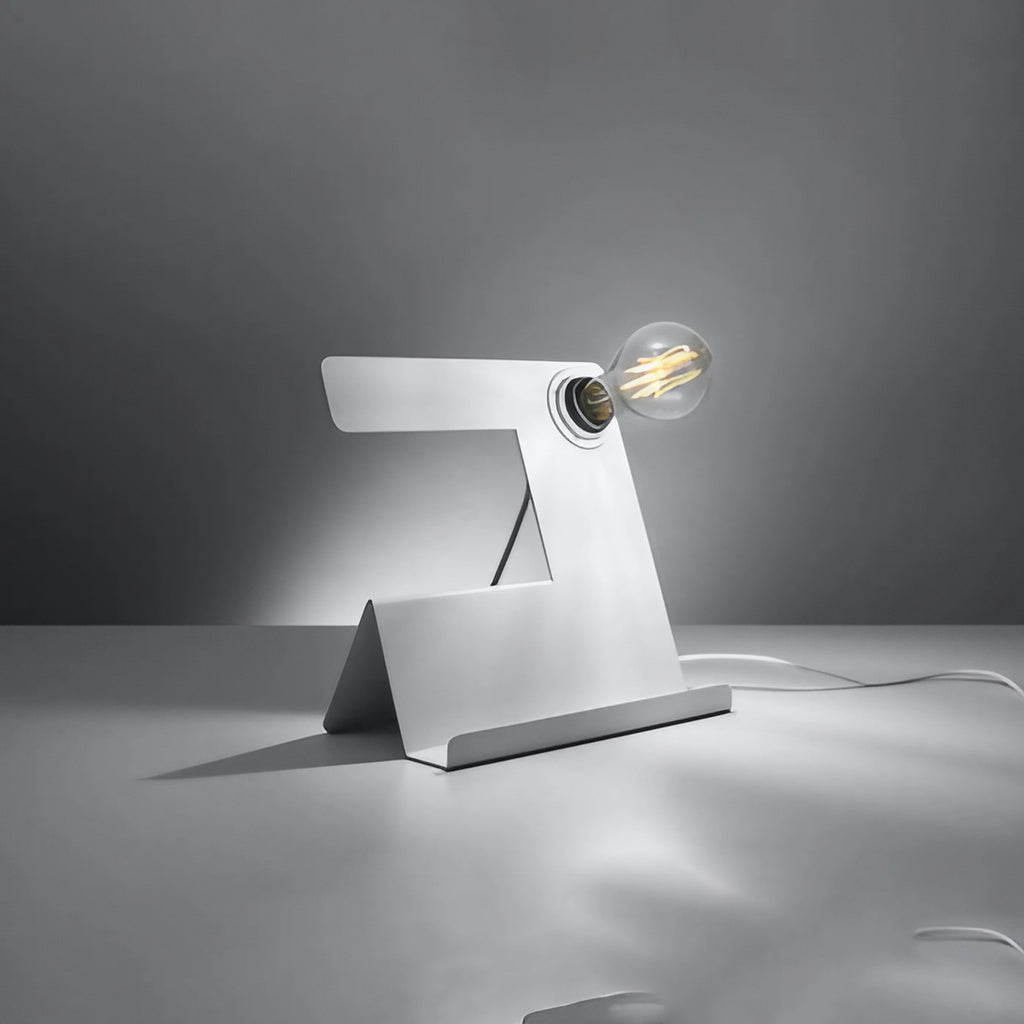 Lampe de bureau en acier plié avec vide-poche, ampoule apparente