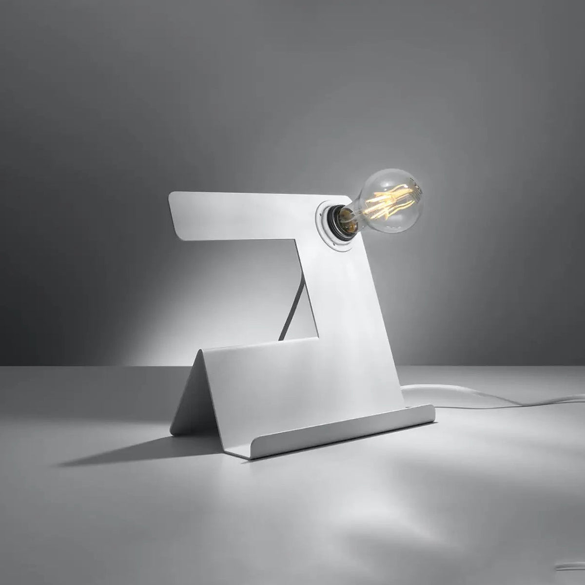 Lampe de bureau en acier plié avec vide-poche, ampoule apparente