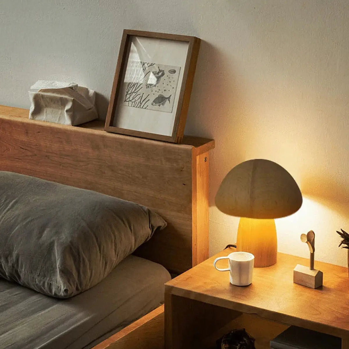 Lampe de chevet champignon, beige ou marron, tailles S et M