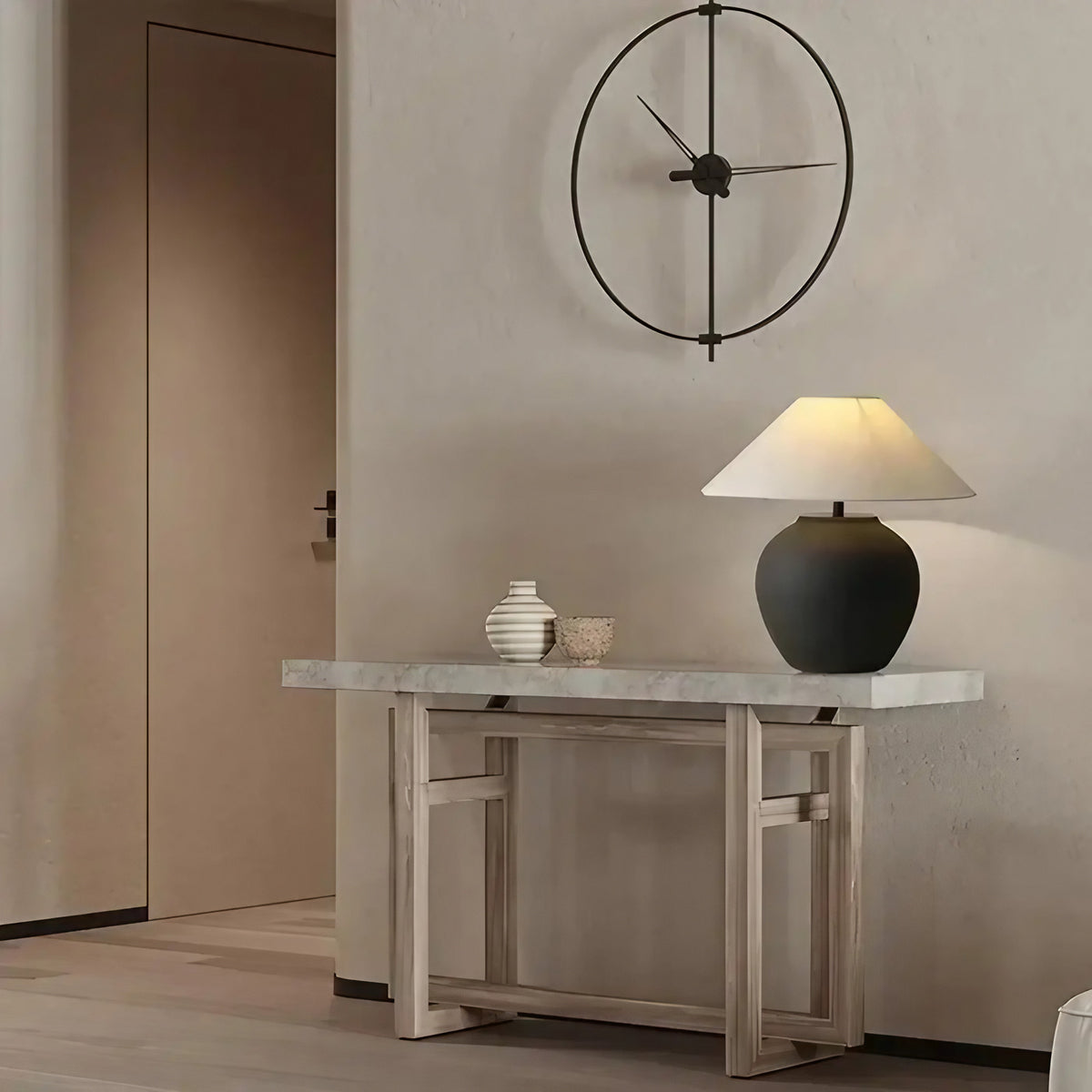 Lampe de chevet à abat-jour conique en tissu, noir ou blanc