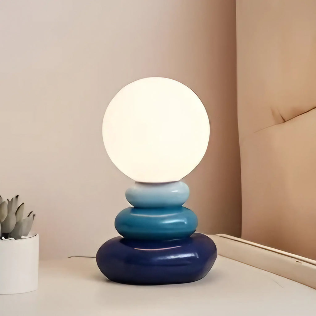 Lampe de chevet en galets empilés, bleu, orange ou gris, bleu