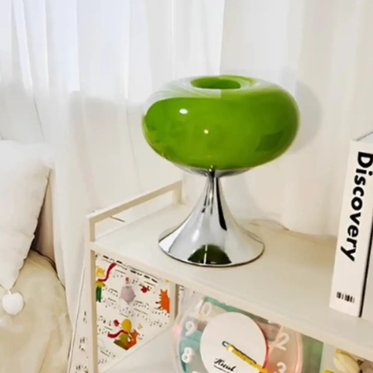 Lampe de chevet rétro en verre, silhouette circulaire