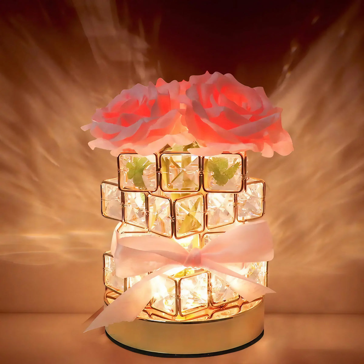 Lampe de chevet bouquet de roses, bleu ou rose, rose