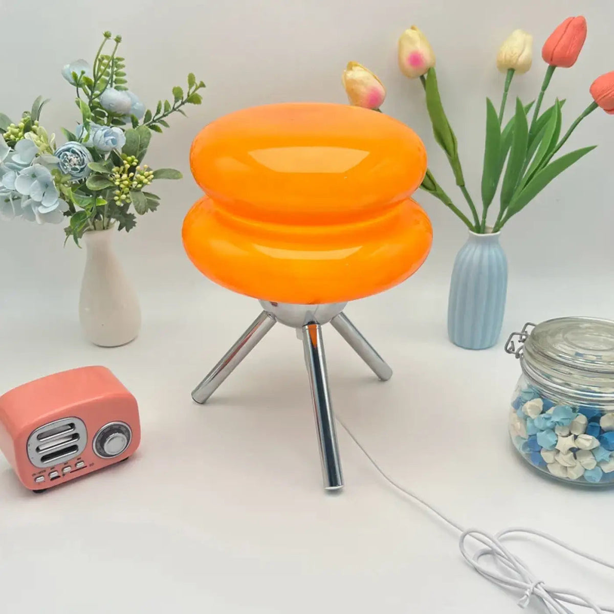 Lampe de chevet géométrique, quatre coloris, orange