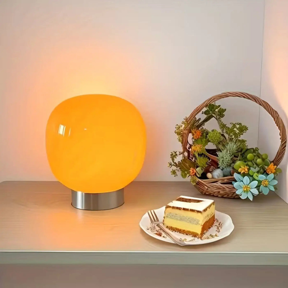 Lampe de chevet en verre coloré, blanc, jaune ou orange, orange