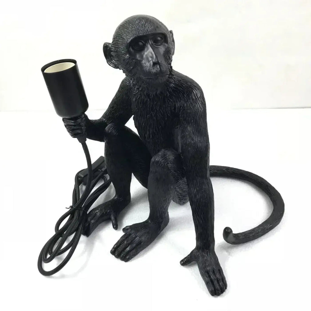 Lampe de chevet singe en résine, noir, doré ou blanc, noir