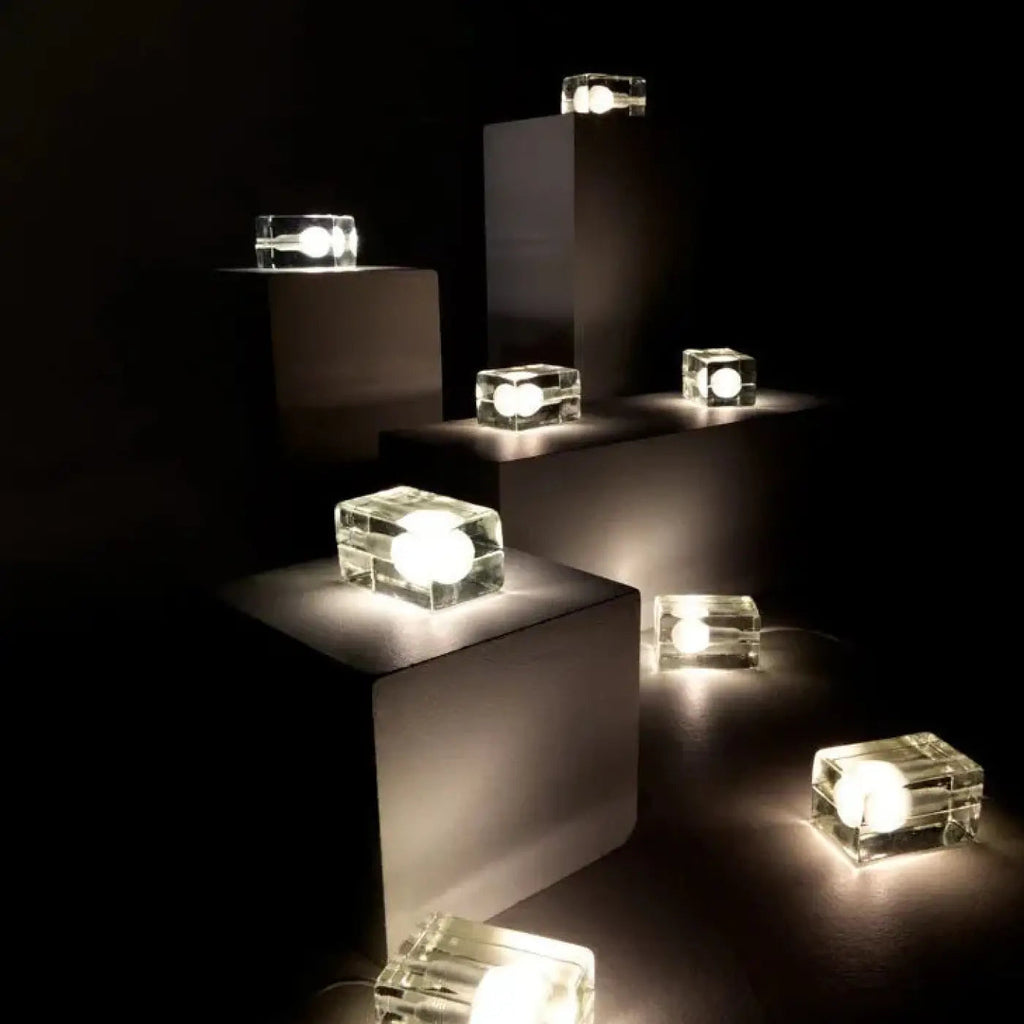 Lampe de chevet scandinave à cube de verre transparent